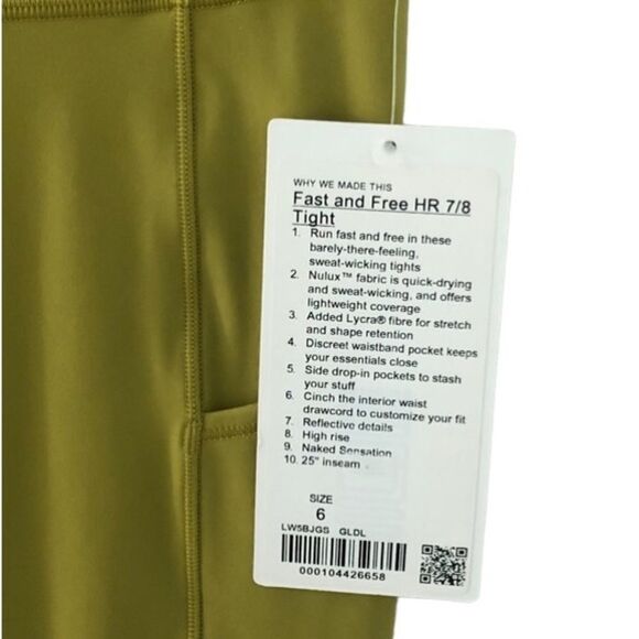 ….Lululemon Fast and Free Tight II 25" Nulux Golden Lime - Picture 9 of 14